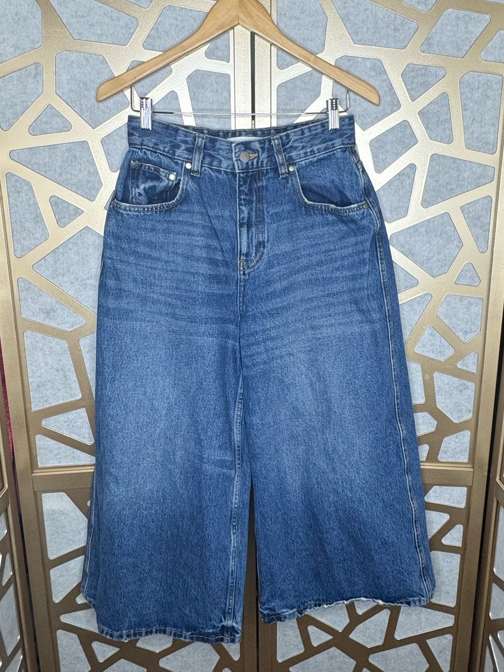ZARA Wide Leg Denim Culotte Jeans | High Rise | Size US 6 - Picture 2 of 13